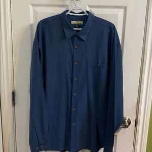 Tommy Bahama Silk Button Up Shirt Men’s XL Blue Grid Pattern Long Sleeve